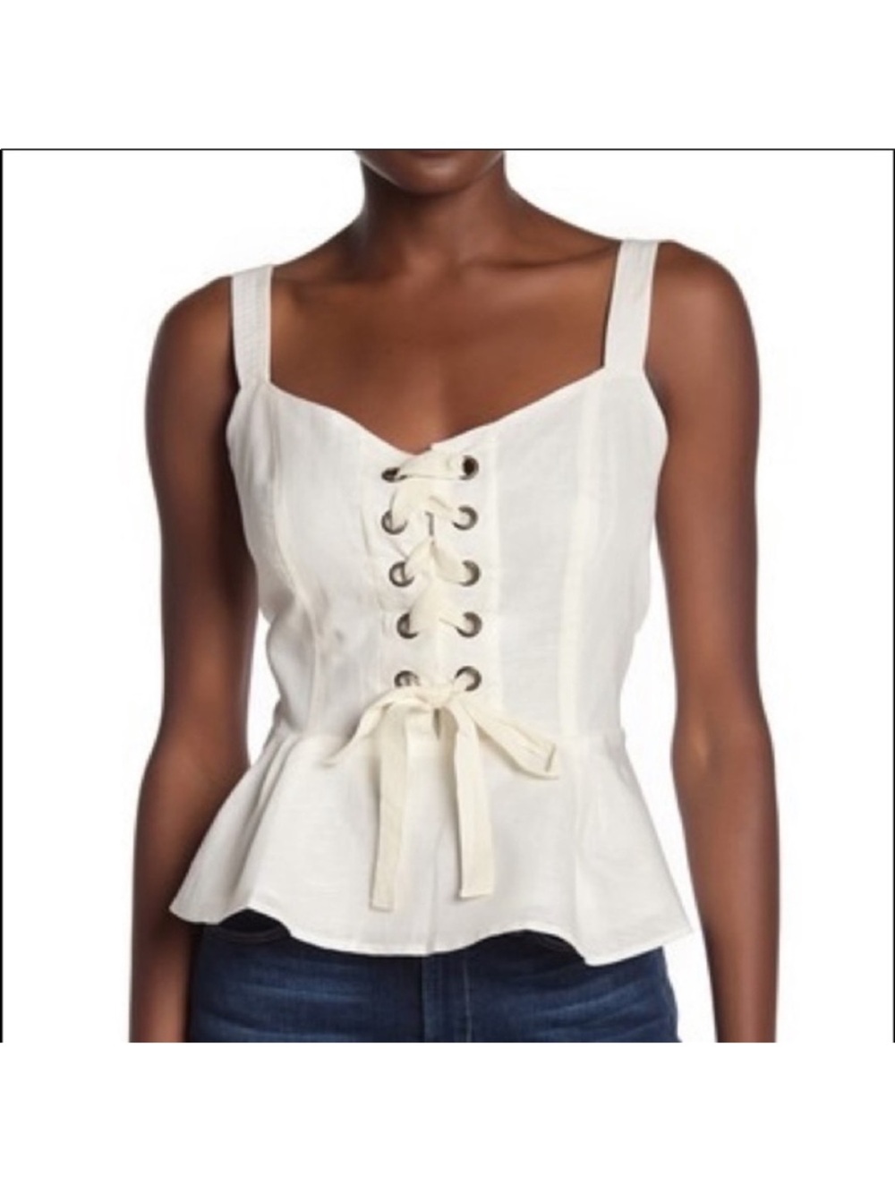 J. Crew Women's Cream Lace-Up Peplum Tank Top